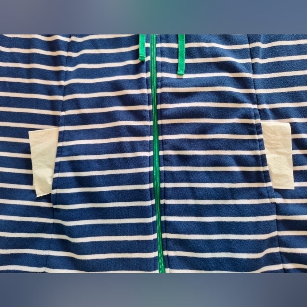 Hoodie Zip Vest 1X, Quacker Factory Y2K Blue Striped Sleeveless Slit pockets - Picture 6 of 9
